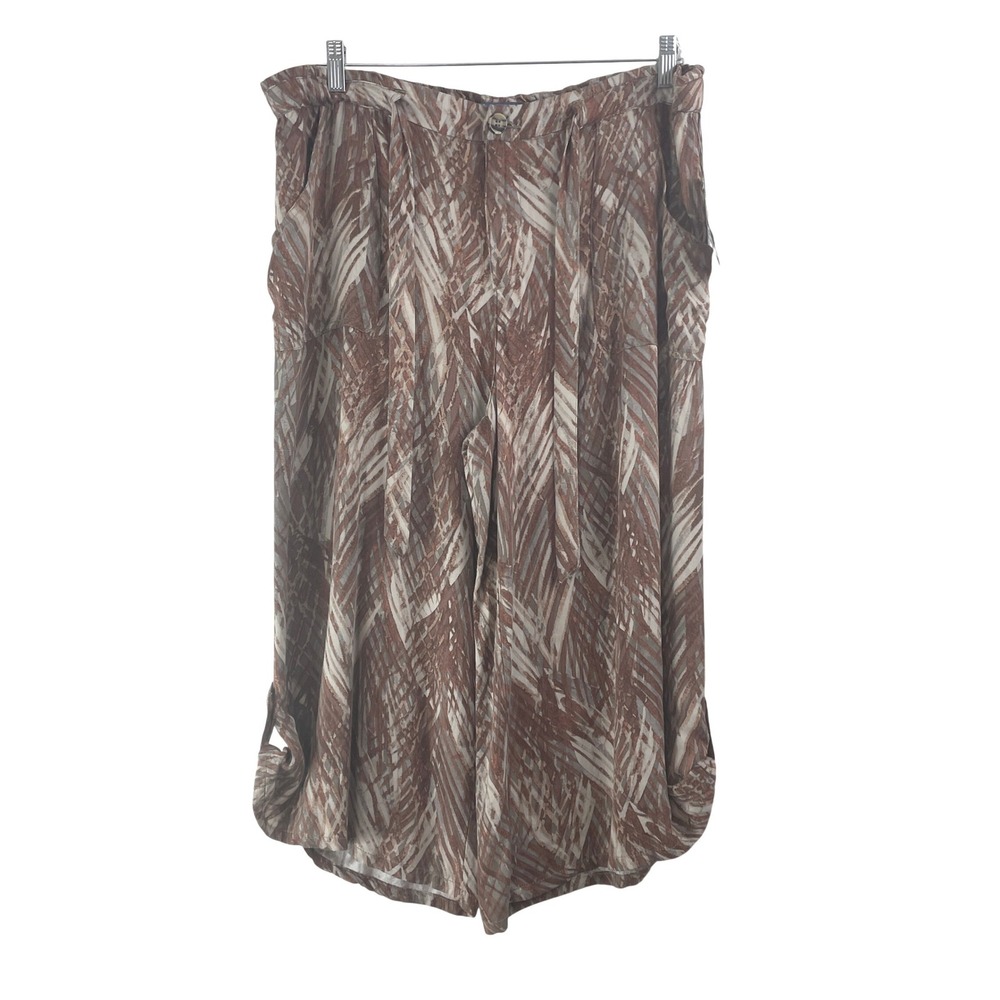 Democracy Wide Leg Crop Pants Womens 14 Brown Abstract Print Cargo Boho NEW